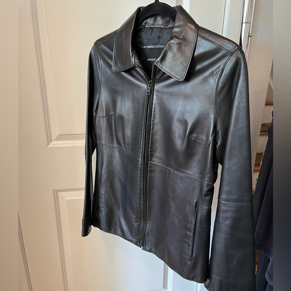 Vintage 90s Andrew Marc Smooth Soft Leather Jacket clean lines, fits M